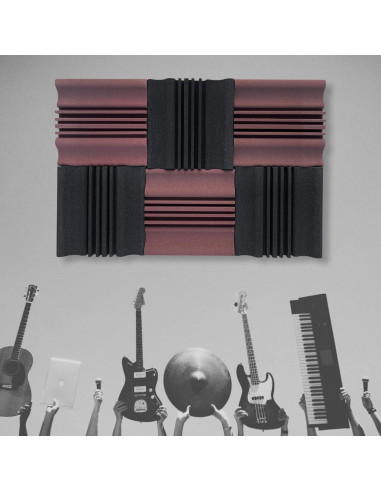 Panel de Pared Acústico YGM Wave - Pack de 6, 30x30 cm, Café y Negro