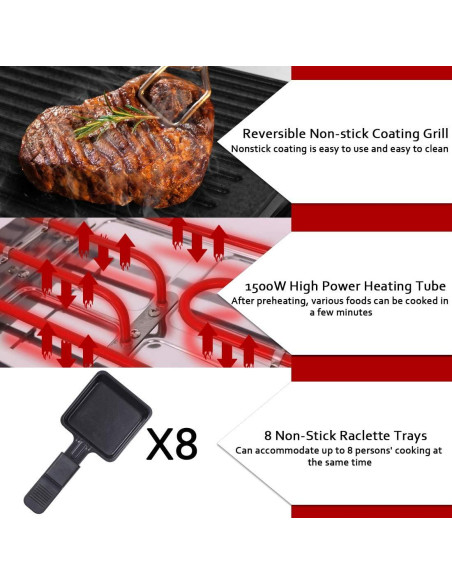 Parrilla Raclette Eléctrica CUSIMAX 1500W 2 en 1 con Control de Temperatura Parrilla Raclette Eléctrica CUSIMAX 1500W 2 en 1 con Control de Temperatura