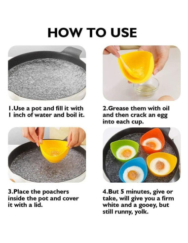 Juego de 4 Tazas de Silicona para Pochar Huevos YomiFamily