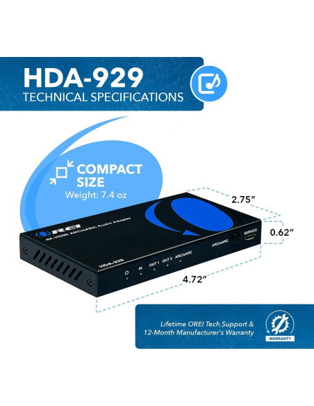 Extractor de Audio HDMI OREI HDA-929 4K 60Hz eARC Dolby Atmos Extractor de Audio HDMI OREI HDA-929 4K 60Hz eARC Dolby Atmos