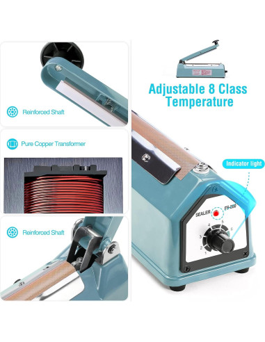 Sellador de Calor Manual METRONIC 20 cm Azul - Ajuste de Temperatura