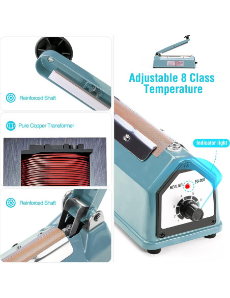 Sellador de Calor Manual METRONIC 20 cm Azul - Ajuste de Temperatura Sellador de Calor Manual METRONIC 20 cm Azul - Ajuste de Temperatura