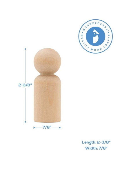 Muñecas de Clavo de Madera Sin Terminar 3.5 cm y 6 cm - Paquete de 25 Woodpeckers Muñecas de Clavo de Madera Sin Terminar 3.5 cm y 6 cm - Paquete de 25 Woodpeckers