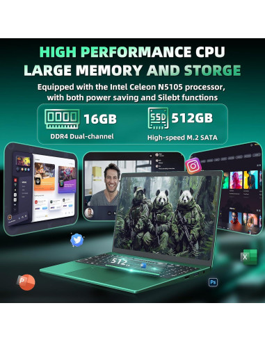 Laptop Rumtuk Verde 16" (40,64 cm) Celeron N5105 16GB 512GB SSD