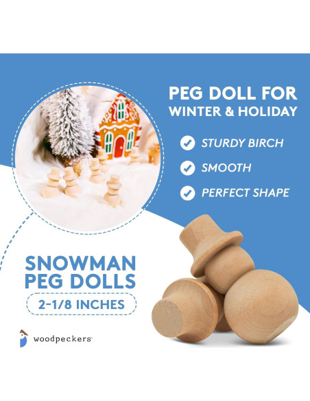 Muñecos de Nieve de Madera Woodpeckers 5.4 cm - Paquete de 12 Muñecos de Nieve de Madera Woodpeckers 5.4 cm - Paquete de 12