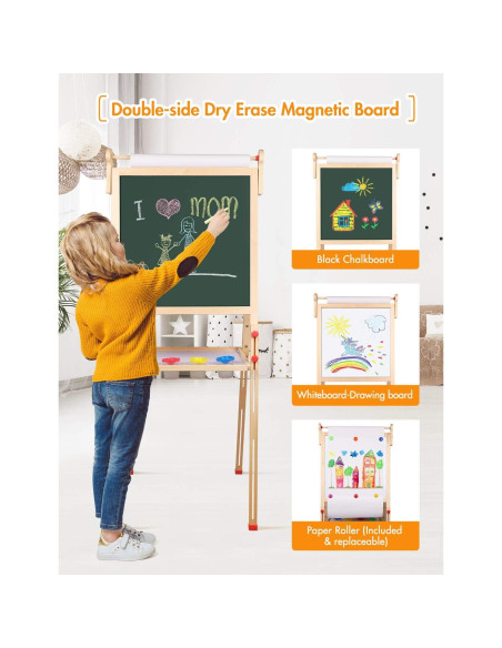 Caballete Infantil de Madera YOHOOLYO Ajustable con Rollo de Papel Caballete Infantil de Madera YOHOOLYO Ajustable con Rollo de Papel