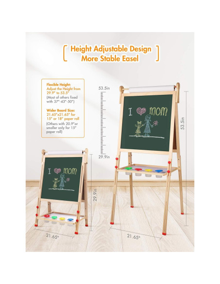 Caballete Infantil de Madera YOHOOLYO Ajustable con Rollo de Papel Caballete Infantil de Madera YOHOOLYO Ajustable con Rollo de Papel