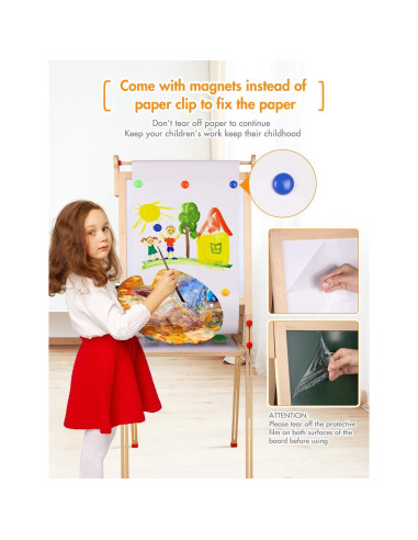Caballete Infantil de Madera YOHOOLYO Ajustable con Rollo de Papel
