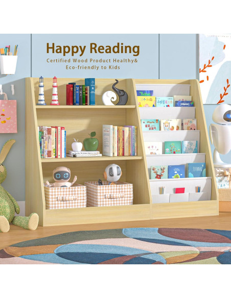 Estantería de Madera Natural Arbuxzuy 3 Niveles para Niños Estantería de Madera Natural Arbuxzuy 3 Niveles para Niños