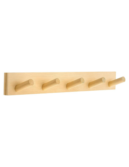 Perchero de Pared HOMEBROS de Madera Natural con 5 Ganchos Perchero de Pared HOMEBROS de Madera Natural con 5 Ganchos