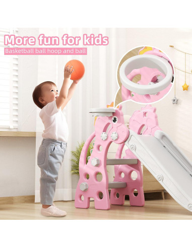 Tobogán Plegable 67i para Niños con Aro de Baloncesto Rosa 118.6cm