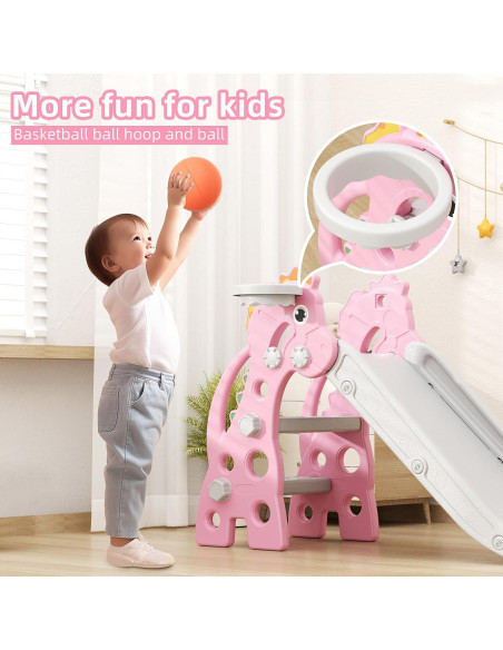 Tobogán Plegable 67i para Niños con Aro de Baloncesto Rosa 118.6cm Tobogán Plegable 67i para Niños con Aro de Baloncesto Rosa 118.6cm