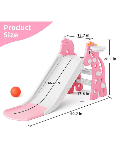 Tobogán Plegable 67i para Niños con Aro de Baloncesto Rosa 118.6cm Tobogán Plegable 67i para Niños con Aro de Baloncesto Rosa 118.6cm