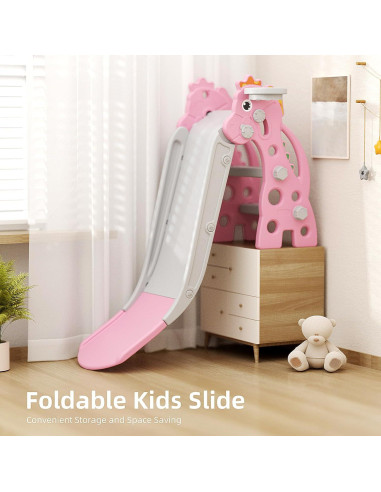 Tobogán Plegable 67i para Niños con Aro de Baloncesto Rosa 118.6cm