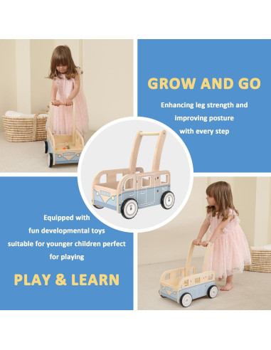Andador de Madera HappyPals Azul para Niños 1-3 Años
