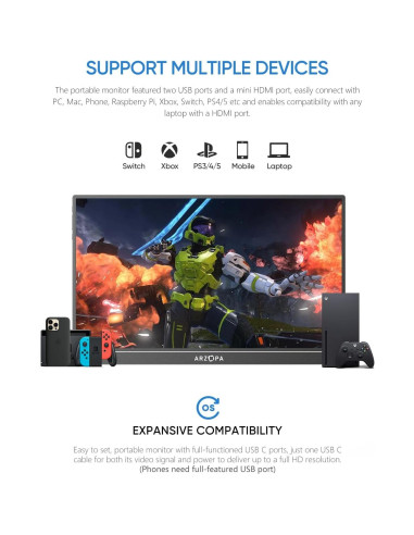 Monitor Portátil ARZOPA 16" 2.5K QHD IPS USB-C HDMI