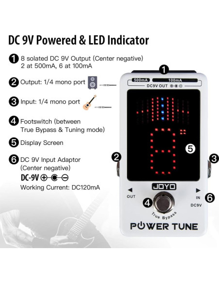 JOYO Power Tune JF-18R Fuente de Alimentación y Afinador 9V JOYO Power Tune JF-18R Fuente de Alimentación y Afinador 9V
