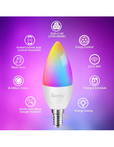 Paquete de 2 Bombillas LED Inteligentes E12 Avatar Controls 5W RGB