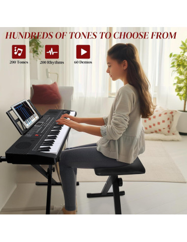 Piano Electrónico Ktaxon 61 Teclas Portátil con Soporte y Auriculares