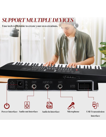 Piano Electrónico Ktaxon 61 Teclas Portátil con Soporte y Auriculares Piano Electrónico Ktaxon 61 Teclas Portátil con Soporte y Auriculares