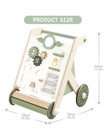 Andador de Madera Beright Verde Mejorado para Bebés 12-36 Meses
