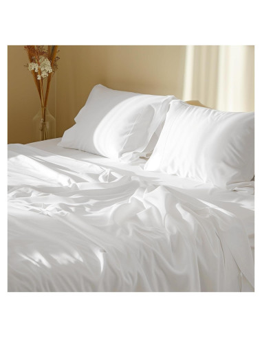 Juego de Sábanas Queen 100% Algodón Bedsure Blanco 4 Piezas