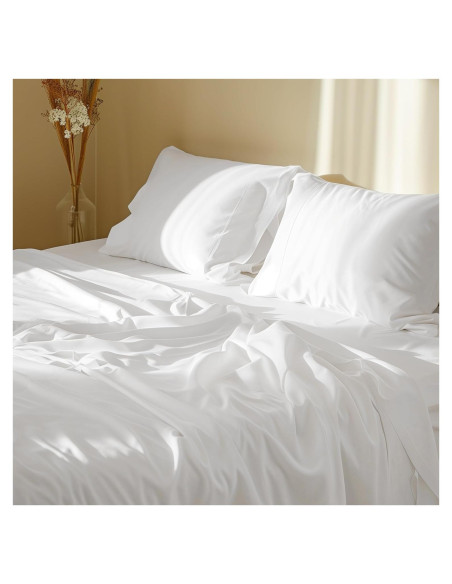 Juego de Sábanas Queen 100% Algodón Bedsure Blanco 4 Piezas Juego de Sábanas Queen 100% Algodón Bedsure Blanco 4 Piezas