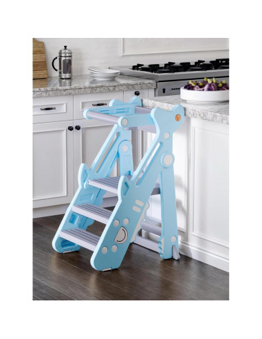 Torre Plegable para Niños VBABY, Taburete Ajustable Azul