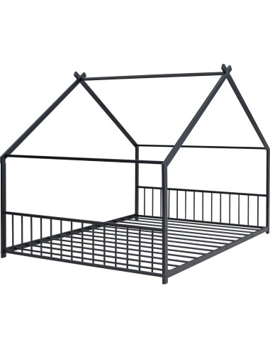 Cama de Metal Completo Favfurish con Techo y Listones Negro