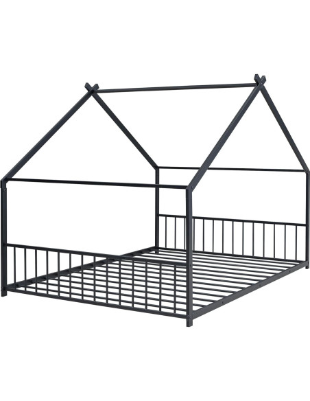 Cama de Metal Completo Favfurish con Techo y Listones Negro Cama de Metal Completo Favfurish con Techo y Listones Negro