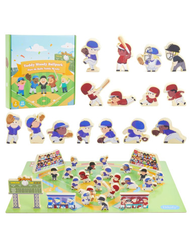 Juego de Bloques de Béisbol Toddy Woody - 16 Figuras de Madera