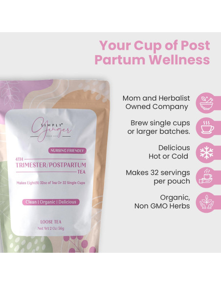 Té Post Parto Orgánico Simply Ginger - 32 Tazas, Paquete Individual Té Post Parto Orgánico Simply Ginger - 32 Tazas, Paquete Individual