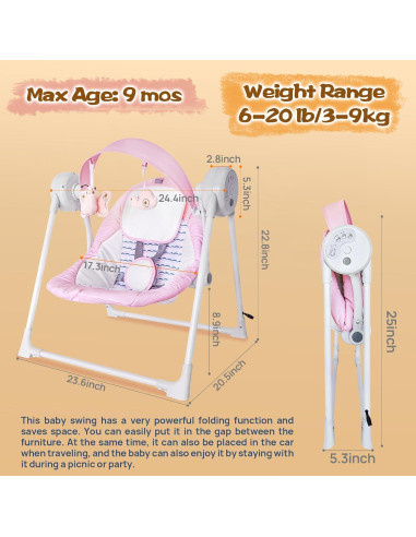 Columpio Plegable para Bebés RIVIPLOU Ultra-Compacto 6 Velocidades