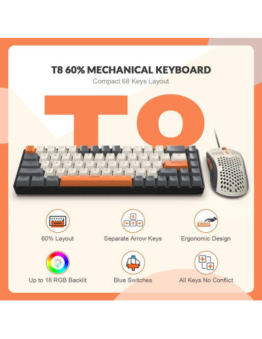 Teclado Mecánico ZIYOU LANG RK-T8PR0 68 Teclas RGB TKL