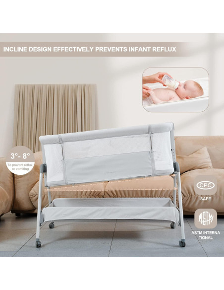 Cuna de Lado ANGELBLISS Plegable con Ruedas y Colchón Beige Cuna de Lado ANGELBLISS Plegable con Ruedas y Colchón Beige