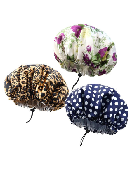 Gorros de Ducha Impermeables TCOTBE - 3 Piezas Reutilizables Gorros de Ducha Impermeables TCOTBE - 3 Piezas Reutilizables