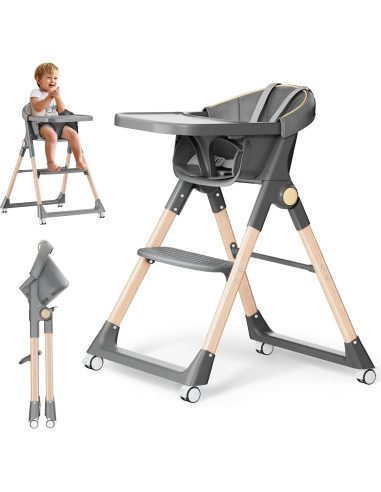 Silla Alta Plegable para Bebés BONBAY con Ruedas y Bandeja Desmontable