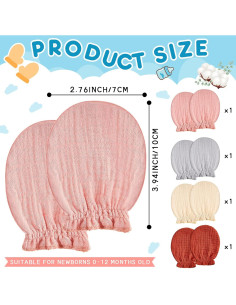 Mitones de Muselina Jecery para Bebés 0-12 Meses - 4 Pares 2