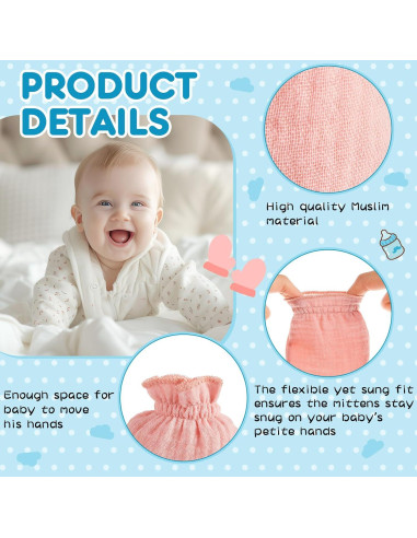 Mitones de Muselina Jecery para Bebés 0-12 Meses - 4 Pares