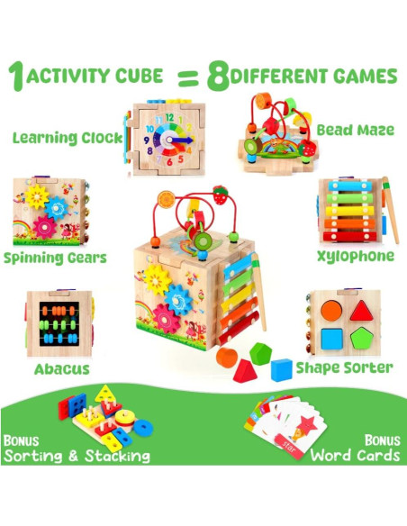 Cubo de Actividad de Madera Batlofty 8-en-1 para Niños 1-3 Años Cubo de Actividad de Madera Batlofty 8-en-1 para Niños 1-3 Años