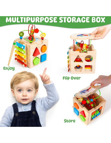 Cubo de Actividad de Madera Batlofty 8-en-1 para Niños 1-3 Años Cubo de Actividad de Madera Batlofty 8-en-1 para Niños 1-3 Años