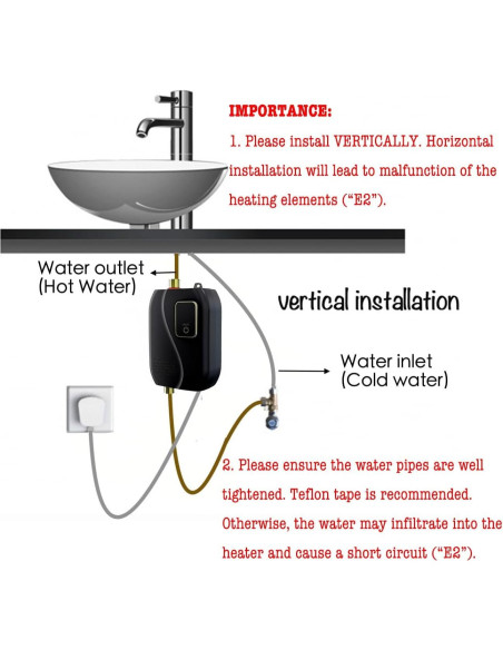 Calentador de Agua Eléctrico KZU 3000W Instantáneo Bajo Fregadero Calentador de Agua Eléctrico KZU 3000W Instantáneo Bajo Fregadero
