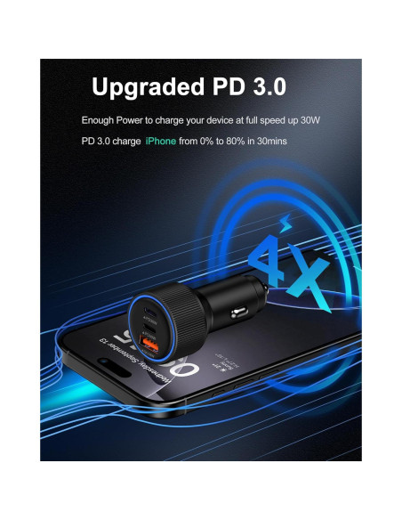 Cargador de Coche USB C 78W AILKIN para iPhone 16 y Galaxy Cargador de Coche USB C 78W AILKIN para iPhone 16 y Galaxy