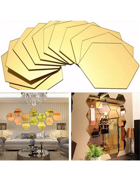 Espejos Adhesivos Hexagonales MCLEULLA 12 Pcs 10 cm Oro Espejos Adhesivos Hexagonales MCLEULLA 12 Pcs 10 cm Oro
