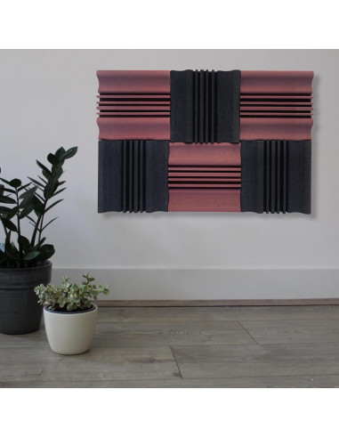 Panel de Pared Acústico YGM Wave - Pack de 6, 30x30 cm, Café y Negro