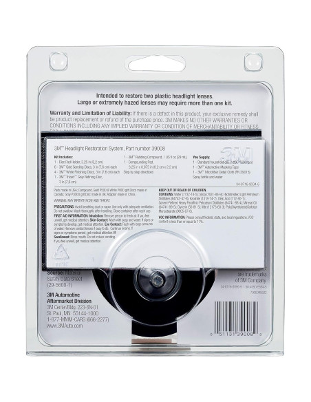 Kit de Restauración de Lentes de Faros 3M 39008 - 4 Piezas Kit de Restauración de Lentes de Faros 3M 39008 - 4 Piezas