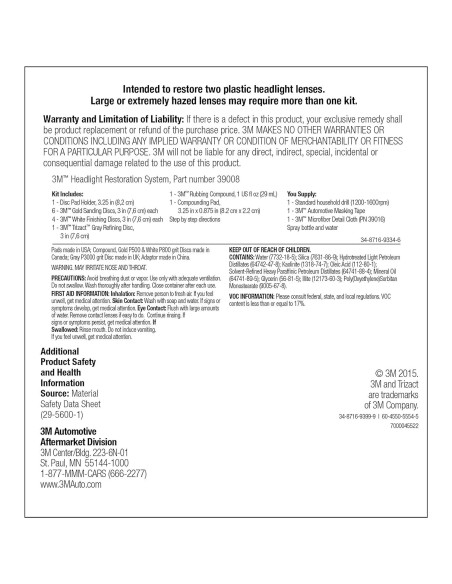 Kit de Restauración de Lentes de Faros 3M 39008 - 4 Piezas Kit de Restauración de Lentes de Faros 3M 39008 - 4 Piezas