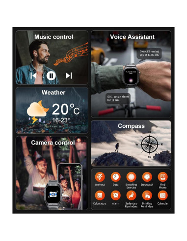 Reloj Inteligente LIGE Militar 1.96" AMOLED 5ATM Negro
