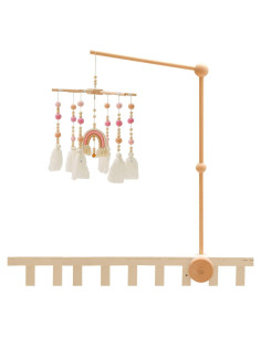 Móvil de Cuna HZHT Arcoíris de Fieltro y Madera Rosa
