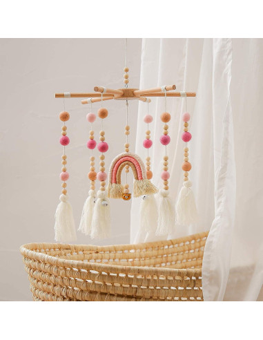 Móvil de Cuna HZHT Arcoíris de Fieltro y Madera Rosa